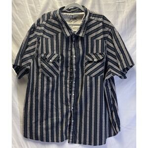 Liberty Blues Men's 6XL Pearl Snap Button Down Short Sleeve  Black White Stripes